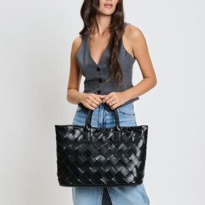 Moda Luxe Adeline Tote Vegan Leather Black Large Shoulder Bag Purse NWT